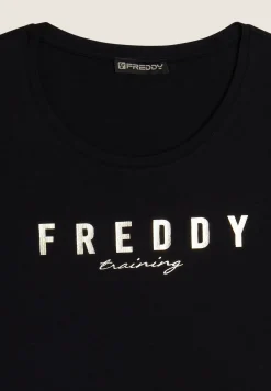 Freddy T-shirt in jersey con logo oro chiaro sul fronte-Donna Pilates|Ginnastica