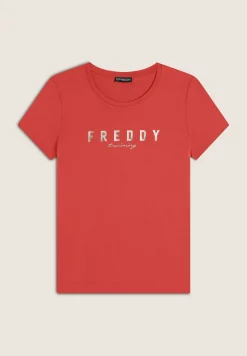 Freddy T-shirt in jersey con logo oro chiaro sul fronte-Donna Pilates|Ginnastica