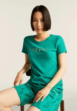 Freddy T-shirt in jersey con logo oro chiaro sul fronte-Donna Pilates|Ginnastica