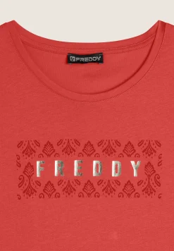 Freddy T-shirt in jersey leggero con grafica floreale-Donna Pilates|Ginnastica