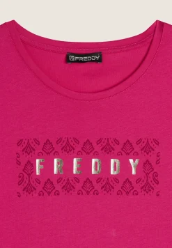 Freddy T-shirt in jersey leggero con grafica floreale-Donna Pilates|Ginnastica