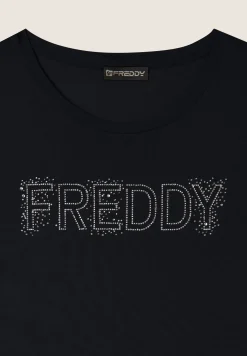 Freddy T-Shirt in jersey modal con Logo Strass-Donna T-shirts