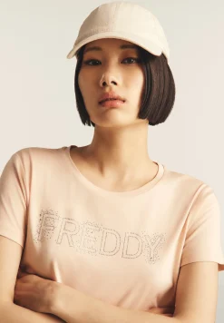 Freddy T-Shirt in jersey modal con Logo Strass-Donna T-shirts