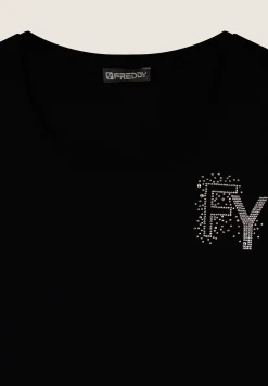 Freddy T-Shirt in jersey modal con Logo FY e Dettagli in Strass-Donna T-shirts
