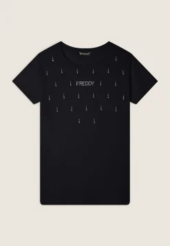 Freddy T-Shirt in jersey modal con Strass e Taglio Arrotondato-Donna T-shirts