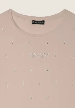 Freddy T-Shirt in jersey modal con Strass e Taglio Arrotondato-Donna T-shirts