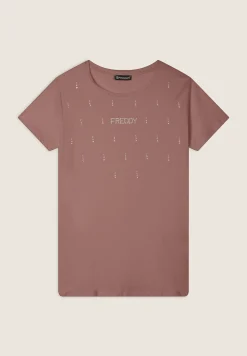 Freddy T-Shirt in jersey modal con Strass e Taglio Arrotondato-Donna T-shirts