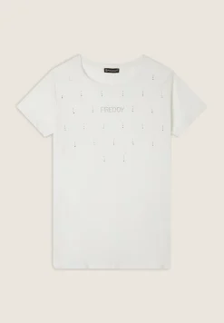 Freddy T-Shirt in jersey modal con Strass e Taglio Arrotondato-Donna T-shirts