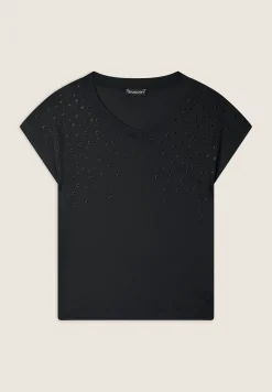 Freddy T-shirt in jersey viscosa con borchie e scollo a V-Donna T-shirts