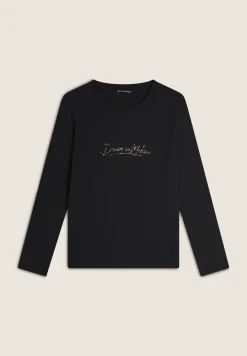 Freddy T-shirt manica lunga in jersey viscosa con scritta fantasia-Donna T-shirts