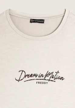 Freddy T-shirt manica lunga in jersey viscosa con scritta fantasia-Donna T-shirts