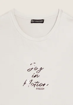 Freddy T-shirt manica lunga in jersey viscosa con scritta dorata-Donna T-shirts