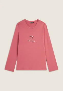Freddy T-shirt manica lunga in jersey viscosa con scritta dorata-Donna T-shirts