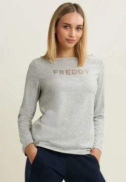 Freddy T-shirt mélange a maniche lunghe con logo in strass-Donna T-shirts
