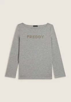 Freddy T-shirt mélange a maniche lunghe con logo in strass-Donna T-shirts