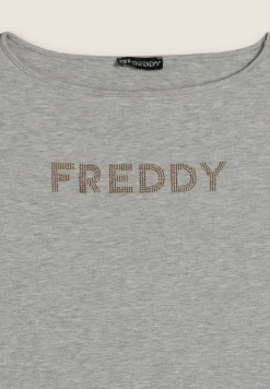 Freddy T-shirt mélange a maniche lunghe con logo in strass-Donna T-shirts
