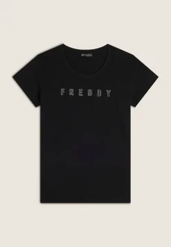 Freddy T-shirt scollo tondo con logo glitter-Donna Padel|Pilates