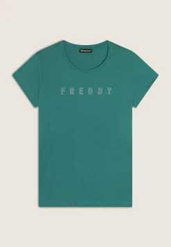 Freddy T-shirt scollo tondo con logo glitter-Donna Padel|Pilates