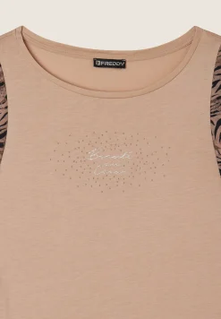 Freddy T-shirt senza maniche con dettagli dorati e animalier-Donna T-shirts