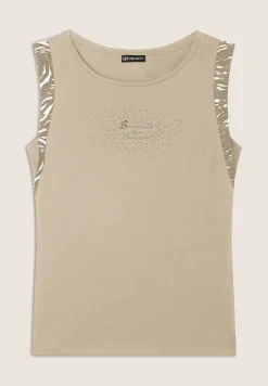 Freddy T-shirt senza maniche con dettagli dorati e animalier-Donna T-shirts