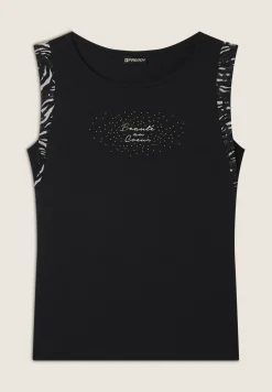 Freddy T-shirt senza maniche con dettagli dorati e animalier-Donna T-shirts