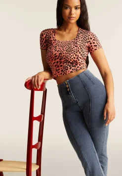 Freddy T-shirt slim fit cropped con stampa animalier-Donna T-shirts