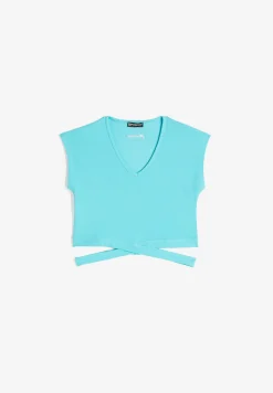 Freddy T-shirt slim fit in costina con gioco di incroci sul fondo-Donna Top E Canotte