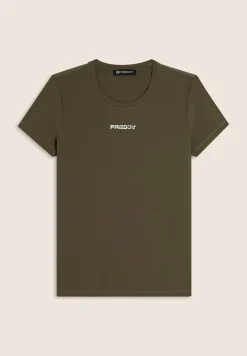 Freddy T-shirt slim fit in D.I.W.O.® con logo stampato-Donna Pilates|Fitness