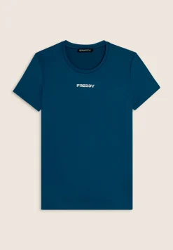 Freddy T-shirt slim fit in poliestere tecnico con logo-Donna T-shirts