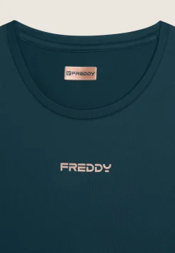 Freddy T-shirt sportiva in tessuto tecnico con logo bronzo-Donna Pilates|Fitness