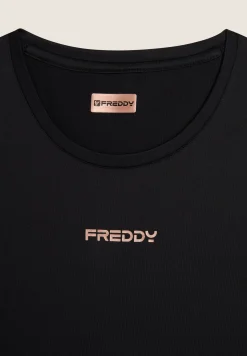 Freddy T-shirt sportiva in tessuto tecnico con logo bronzo-Donna Pilates|Fitness