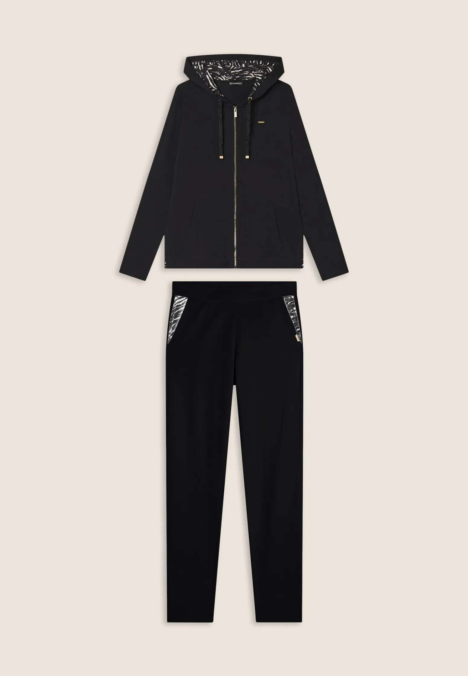 Freddy Tuta donna con zip, cappuccio e dettagli animalier-Donna Tute