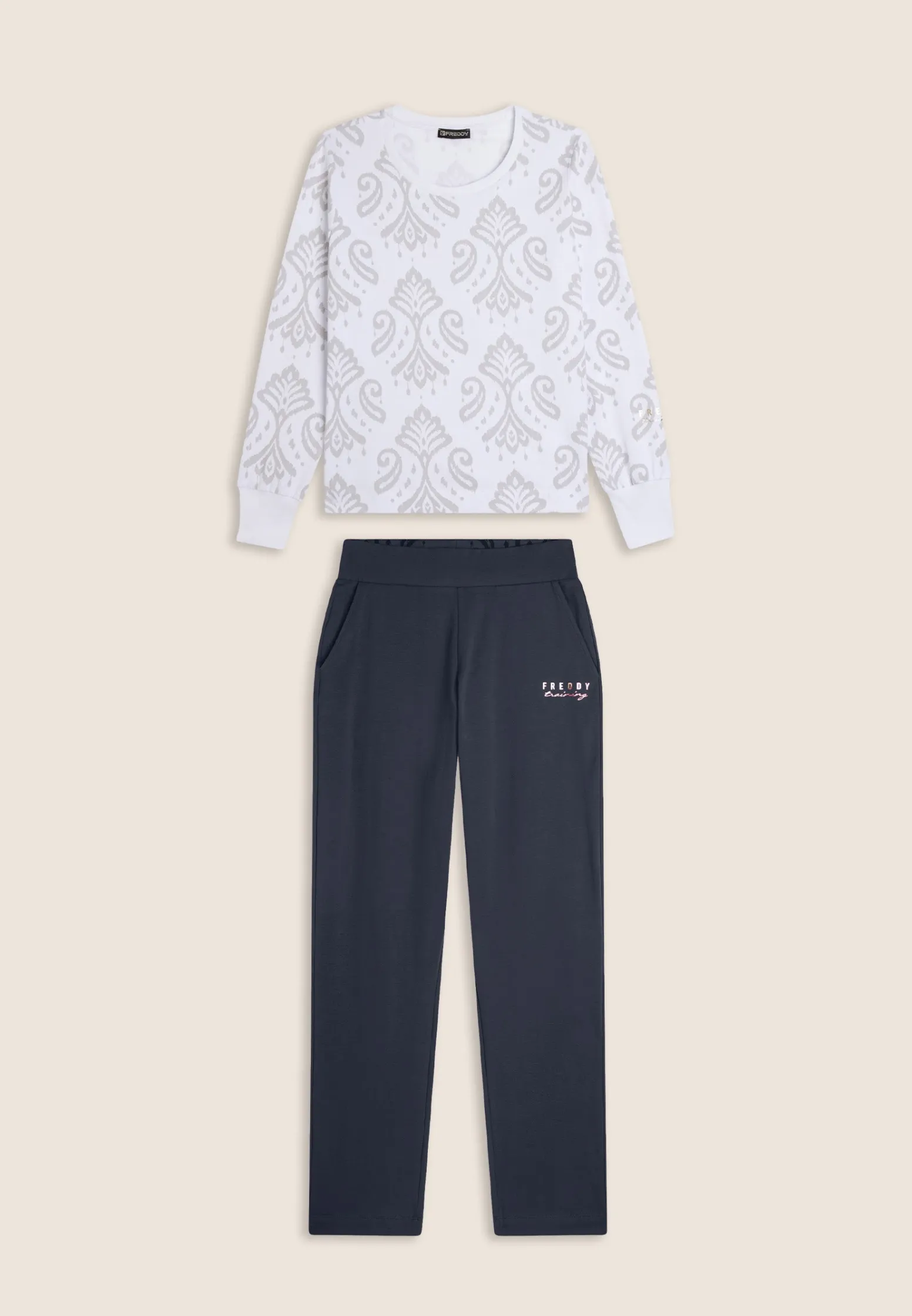 Freddy Tuta donna in jersey con felpa girocollo stampa floreale-Donna Tute