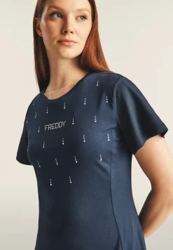 Freddy Vestito Svasato con Strass in Jersey Modal-Donna Abiti